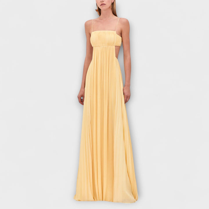 Chic Pleated Cutout Flowing Maxi Dress
