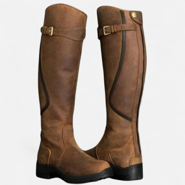 Dámské kozačky z PU kůže ke kolenům na podpatku – motiv „Andělské miminko“