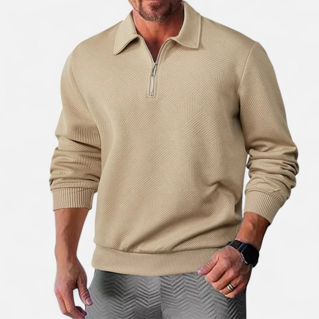 Men’s Long-Sleeved Polo Shirt | Zipper Lapel