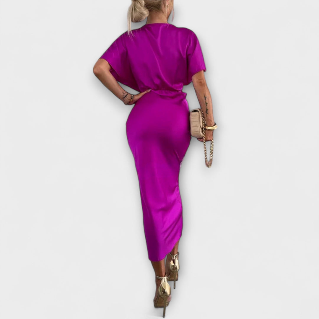 Šaty Maxi s úzkým střihem, saténové, s křížovým uzlem a výstřihem do V