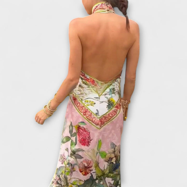 Floral Pattern Sleeveless Open Back Maxi Dress