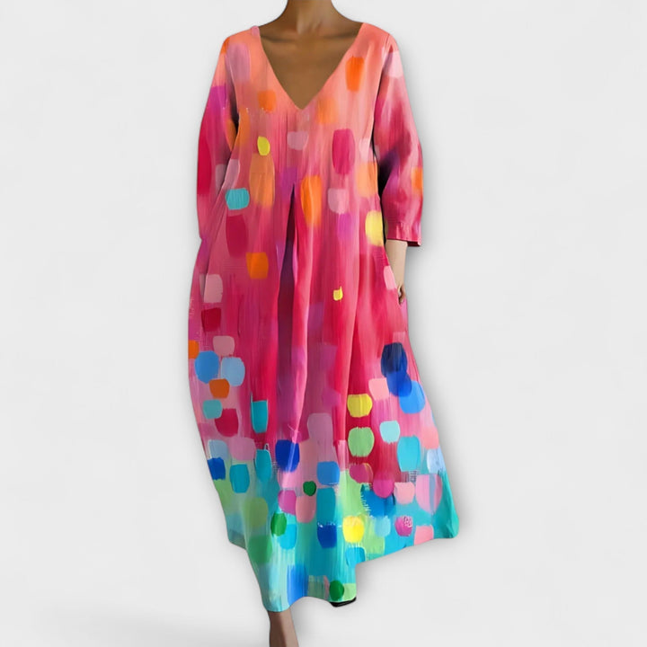 Long, Colorful Dress with V-Neck