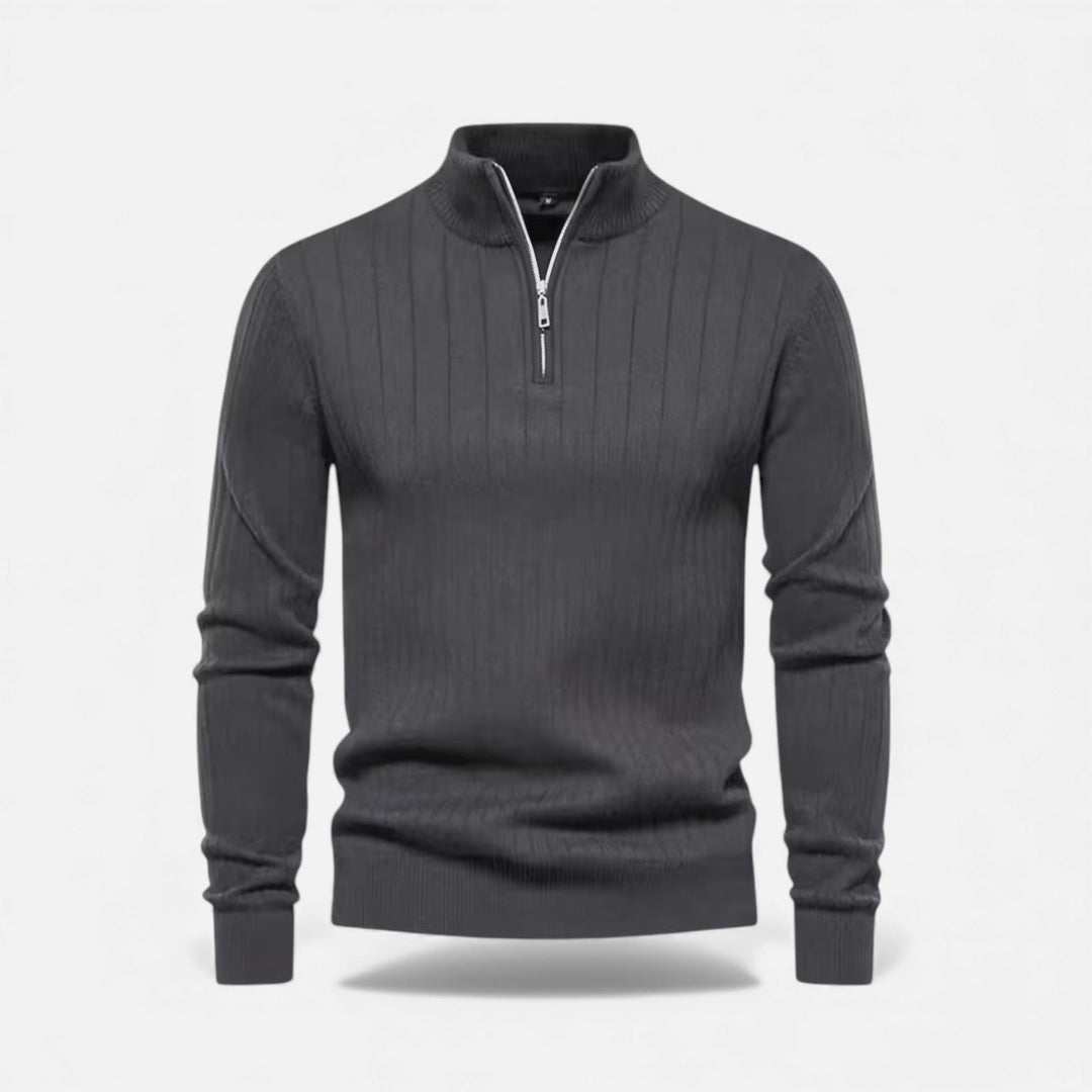 Men’s Warm Minimalist Zippered Knit Sweater