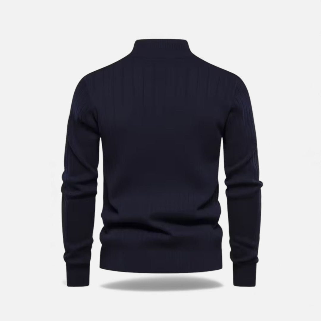 Men’s Warm Minimalist Zippered Knit Sweater