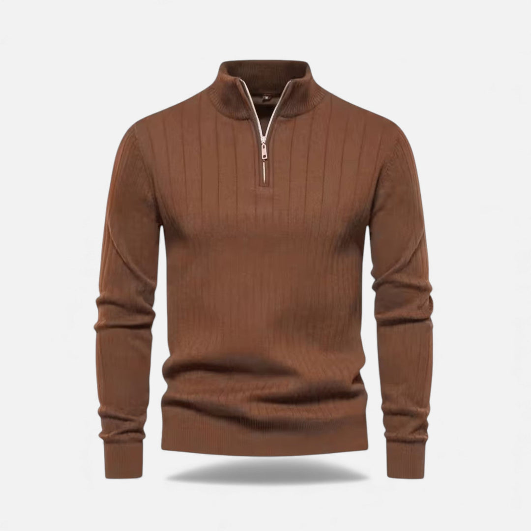 Men’s Warm Minimalist Zippered Knit Sweater