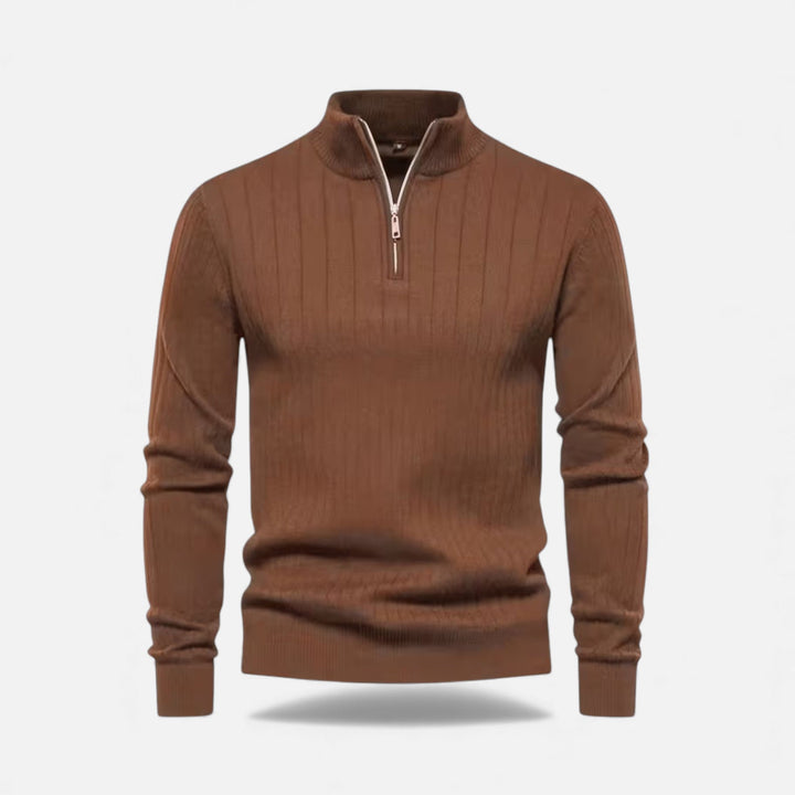 Men’s Warm Minimalist Zippered Knit Sweater