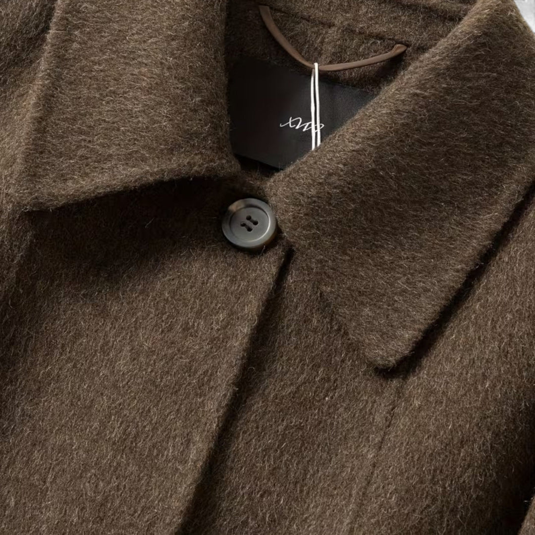 Damski usztywniany długi zimowy płaszcz wełniany