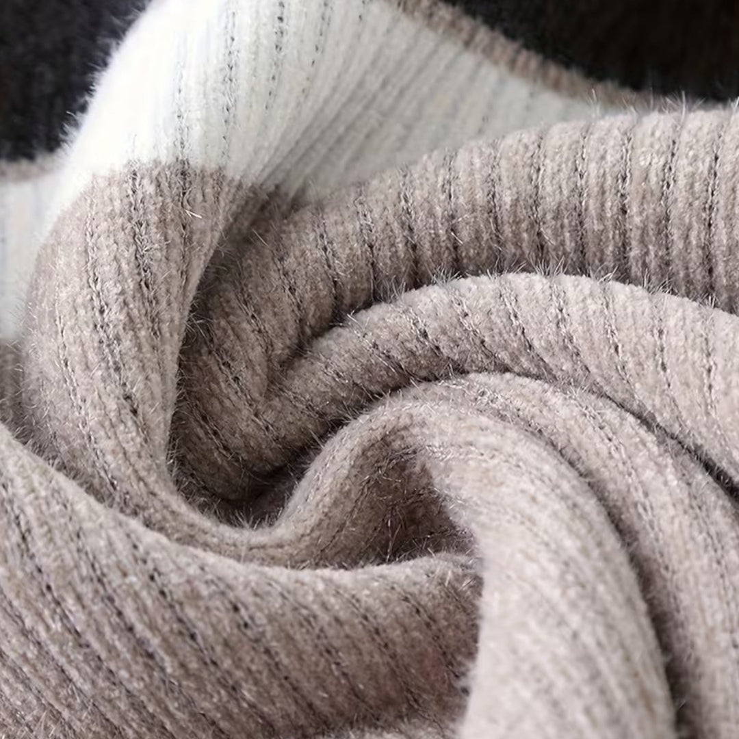 Pull à rayures pour homme, épais, à demi-fermeture éclair