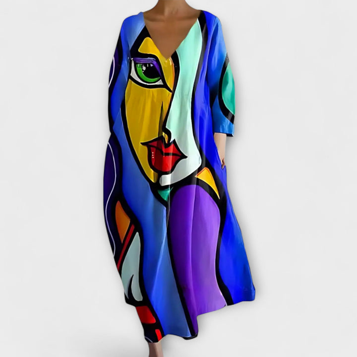 Long, Colorful Dress with V-Neck