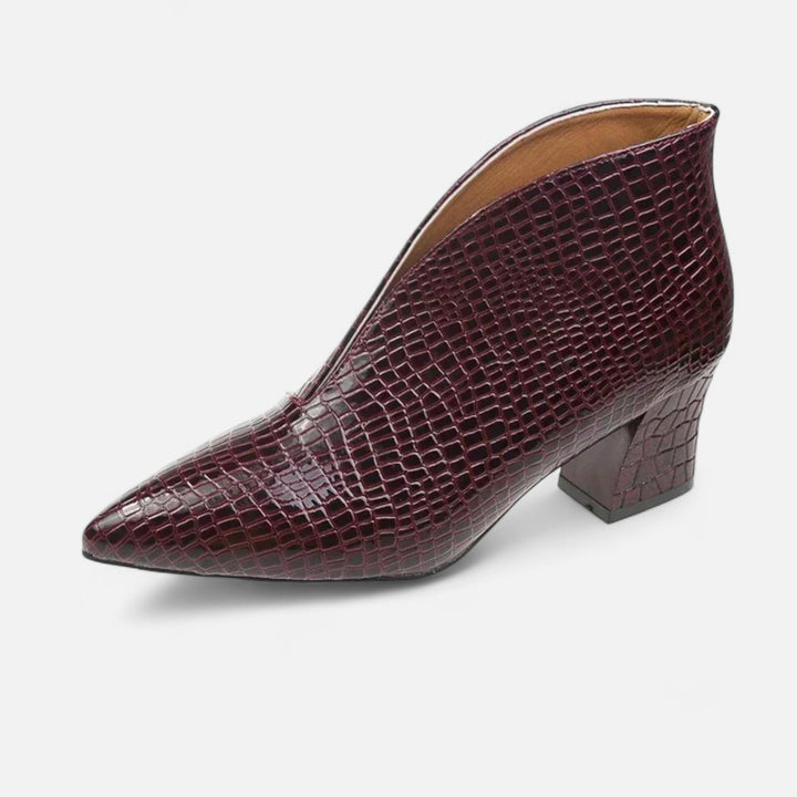 Bottes chevilles pour femmes en cuir verni à découpe en V